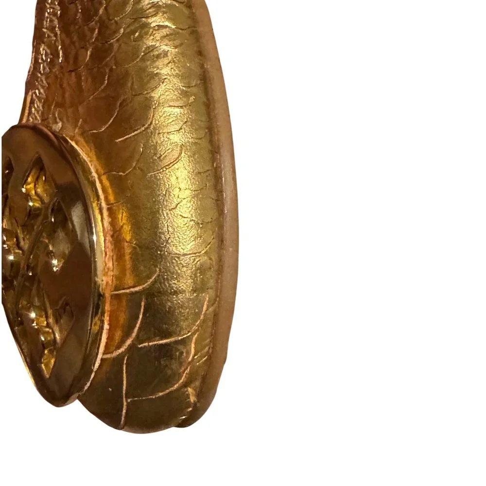 Tory Burch Reva Gold Metallic Fish Scales Ballet Flats Soft Leather Medallion 9M